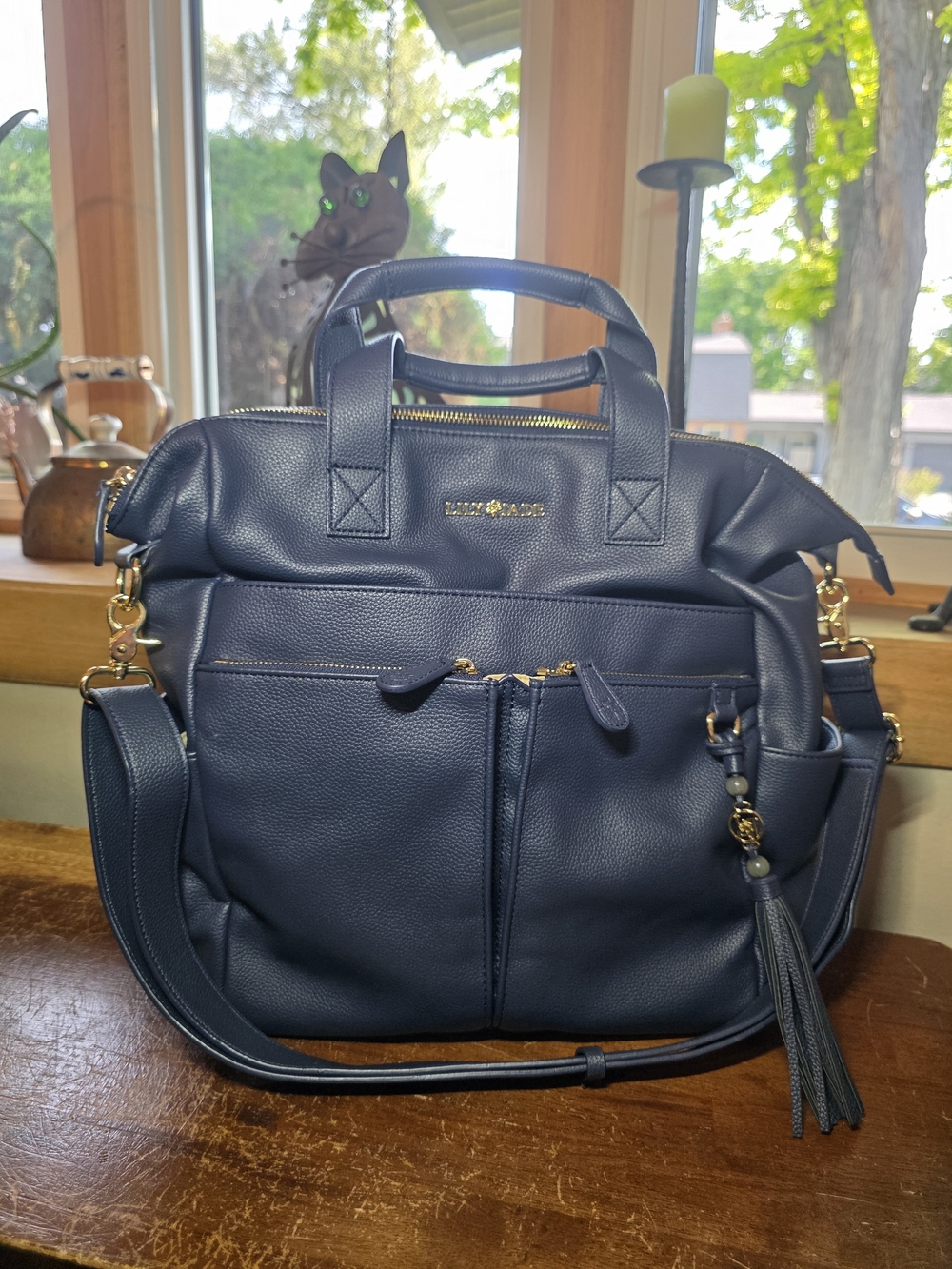 Lily Jade Caroline Navy Blue Pebbled Vegan Leather Convertible Diaper Bag/Tote👜